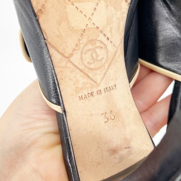 Vintage Chanel Black & Beige Leather CC Logo Slide Mule Heels size EU 36 - Picture 12 of 14